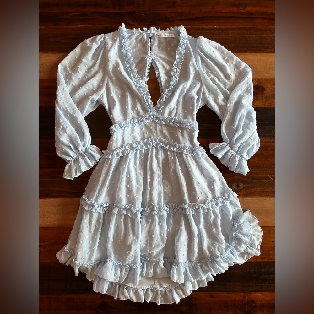 Powder blue high low dress open back saints + secrets small